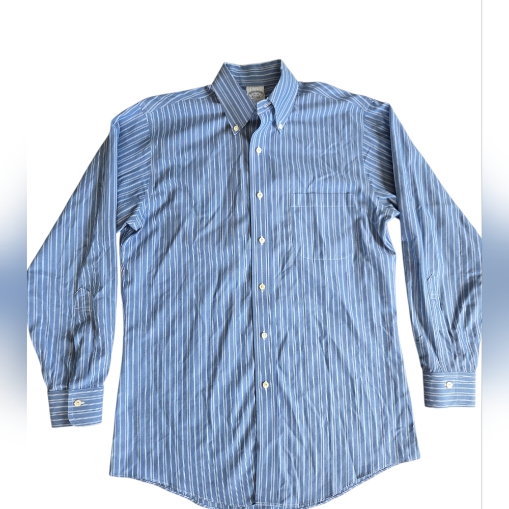 Brooks Brothers Blue and White Stripe Button-Down Dress Shirt 15